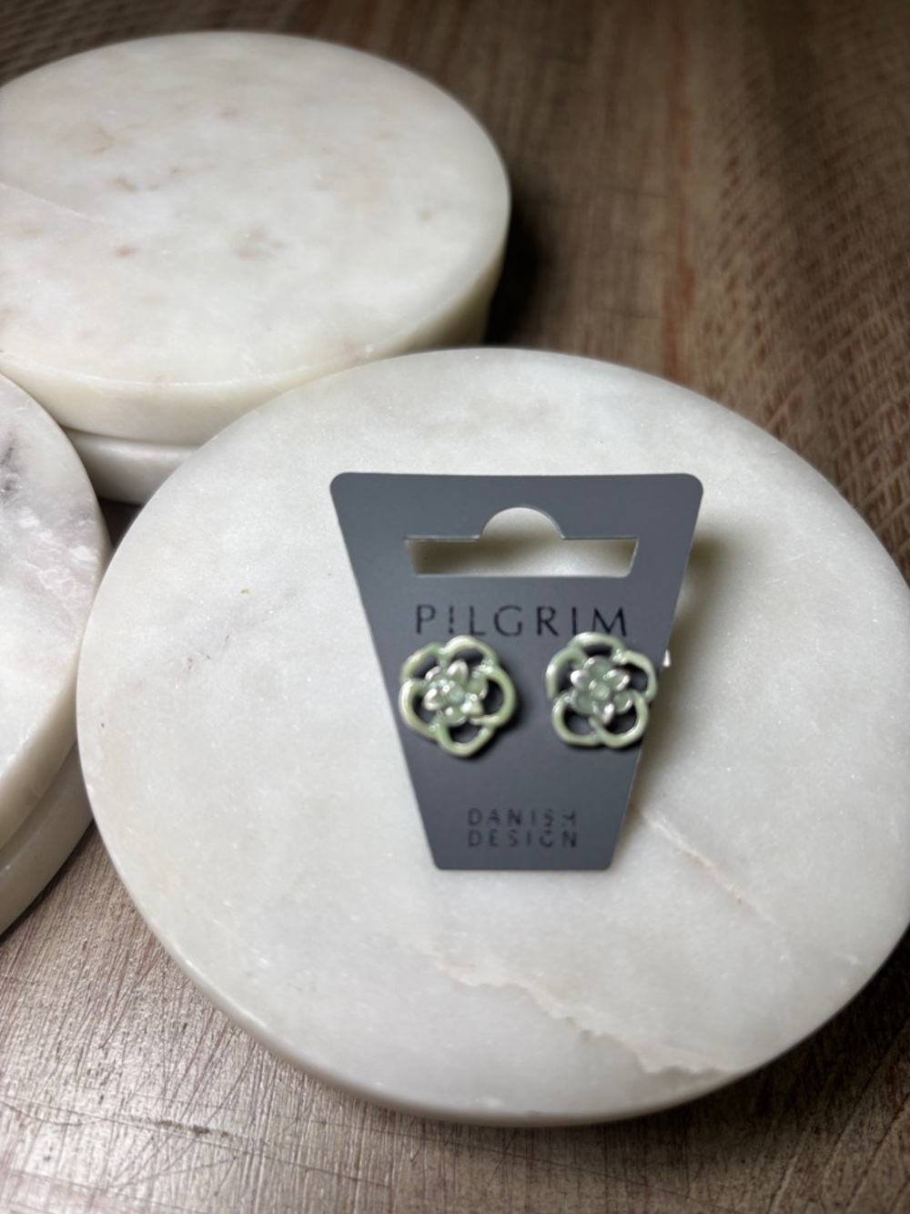 (#116) Pilgrim Light Green Flower Outline Stud Earrings